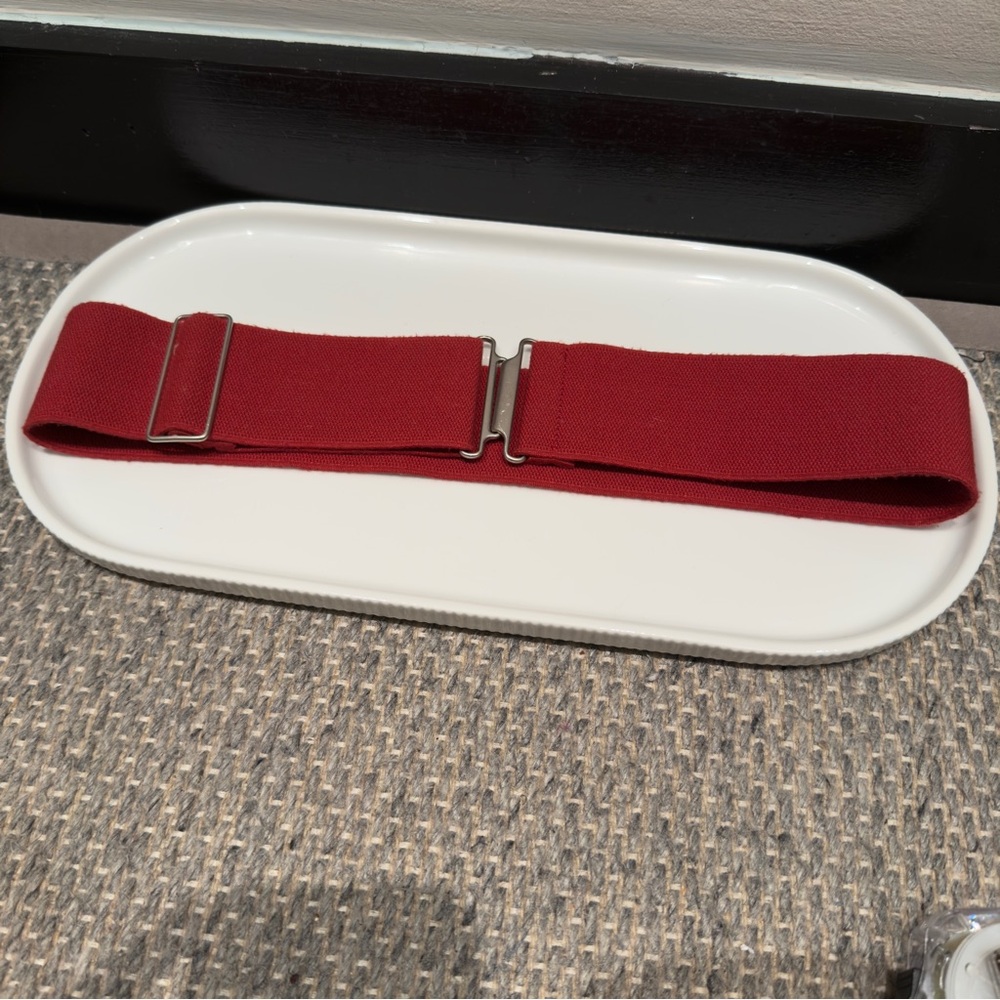 Theory Deep Red Wide Stretch Belt Handmade In Italy Size Small Women’s